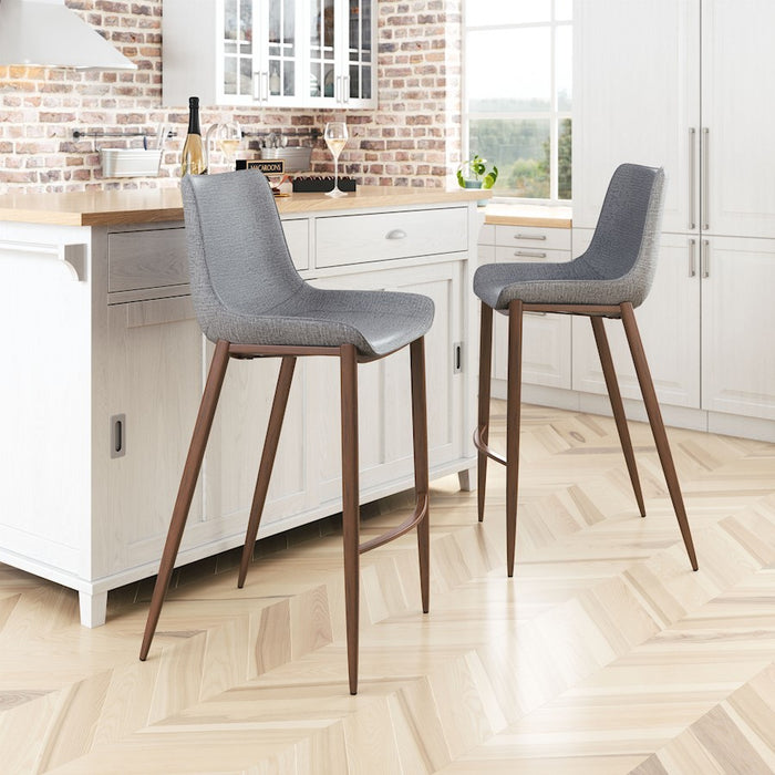 Zuo Modern Magnus BarStool Set of 2, Slate Gray/Walnut