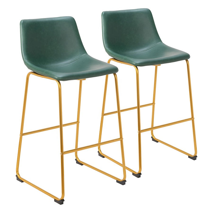 Zuo Modern Augusta BarStool Set of 2, Green/Gold - 109961
