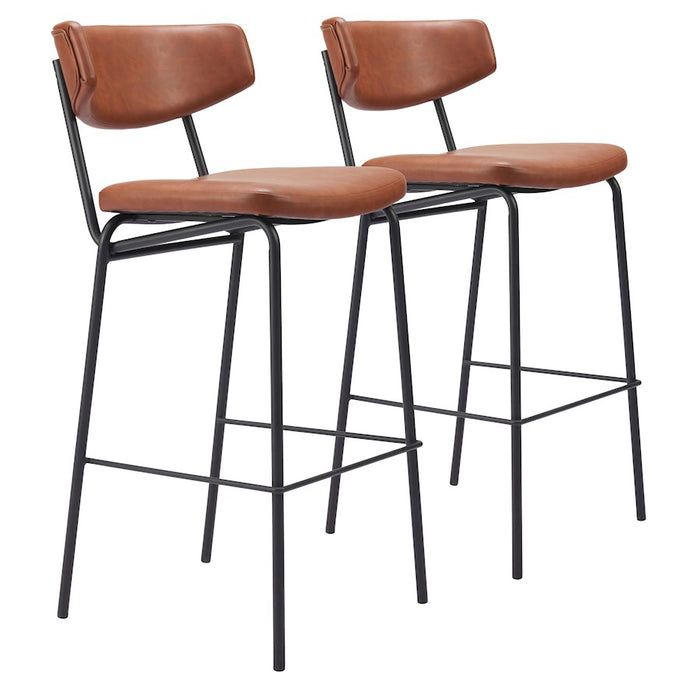 Zuo Modern Charon BarStool Set of 2, Vintage Brown - 110260