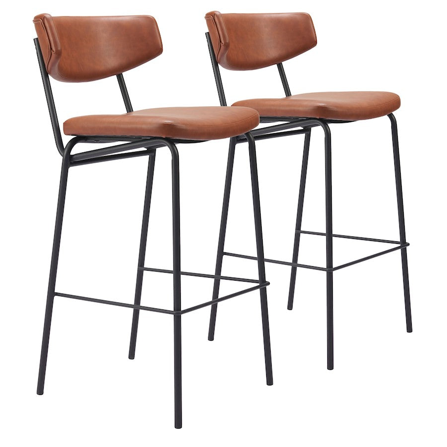 Zuo Modern Charon BarStool Set of 2, Vintage Brown - 110260