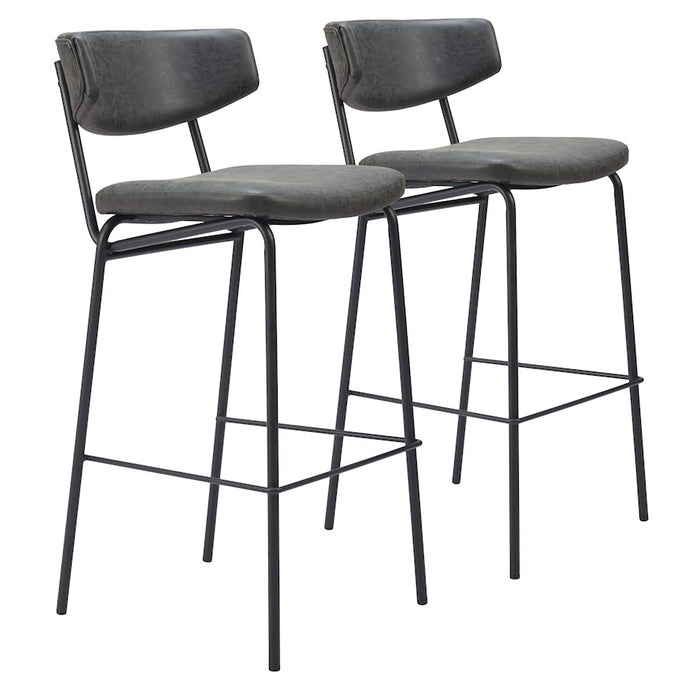 Zuo Modern Charon BarStool Set of 2, Vintage Black - 110261