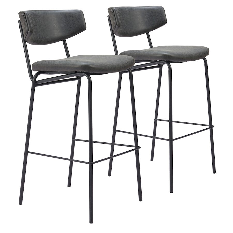 Zuo Modern Charon BarStool Set of 2, Vintage Black - 110261