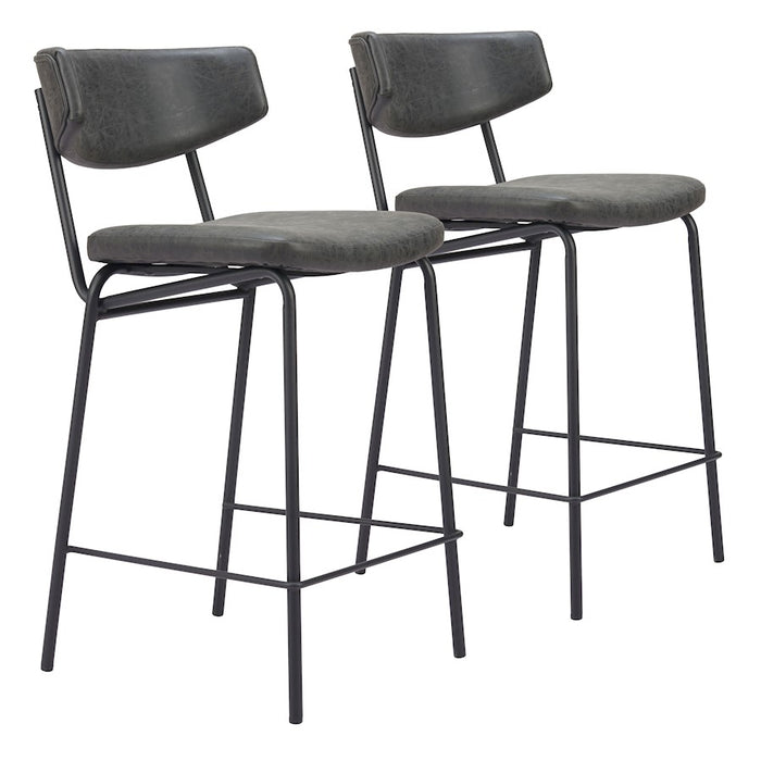 Zuo Modern Charon Counter Stool Set of 2, Vintage Black - 110263