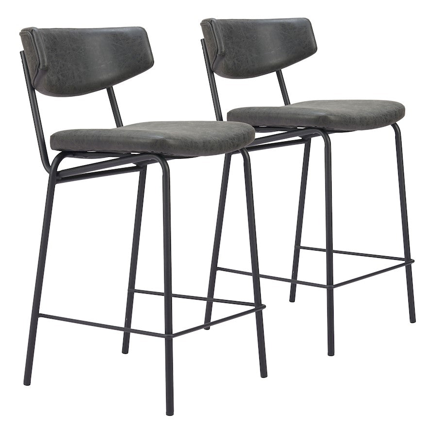 Zuo Modern Charon Counter Stool Set of 2, Vintage Black - 110263