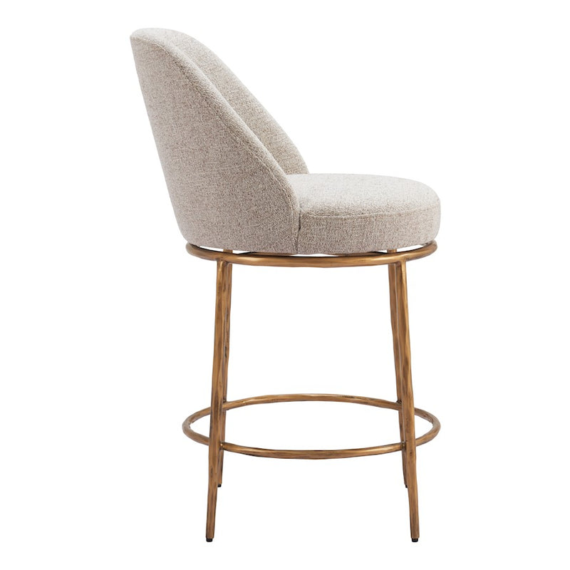 Zuo Modern Nordhavn Swivel Counter Stool, Beige/Gold