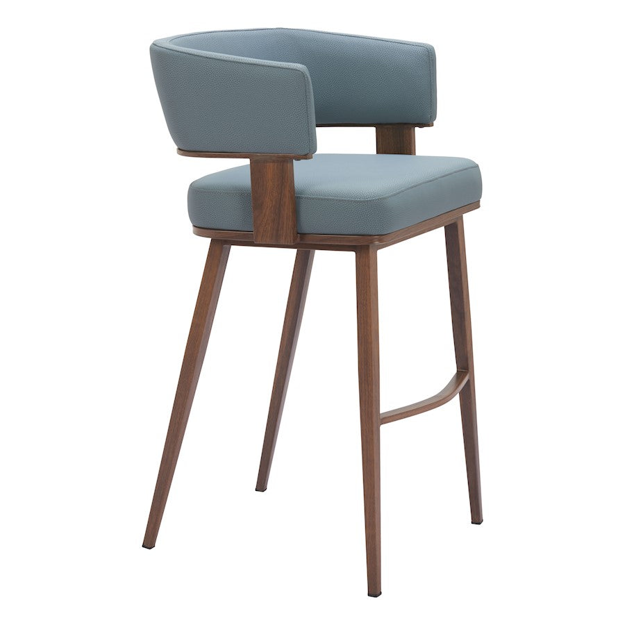 Zuo Modern Poise BarStool, Azure Gray/Walnut - 110329