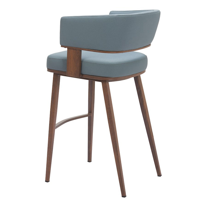 Zuo Modern Poise BarStool, Azure Gray/Walnut