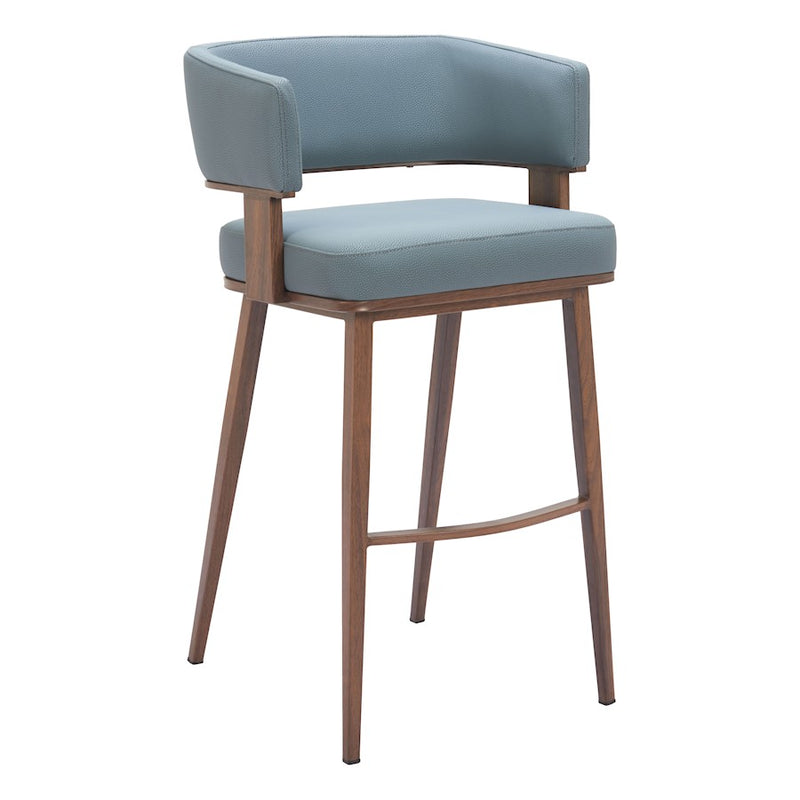Zuo Modern Poise BarStool, Azure Gray/Walnut