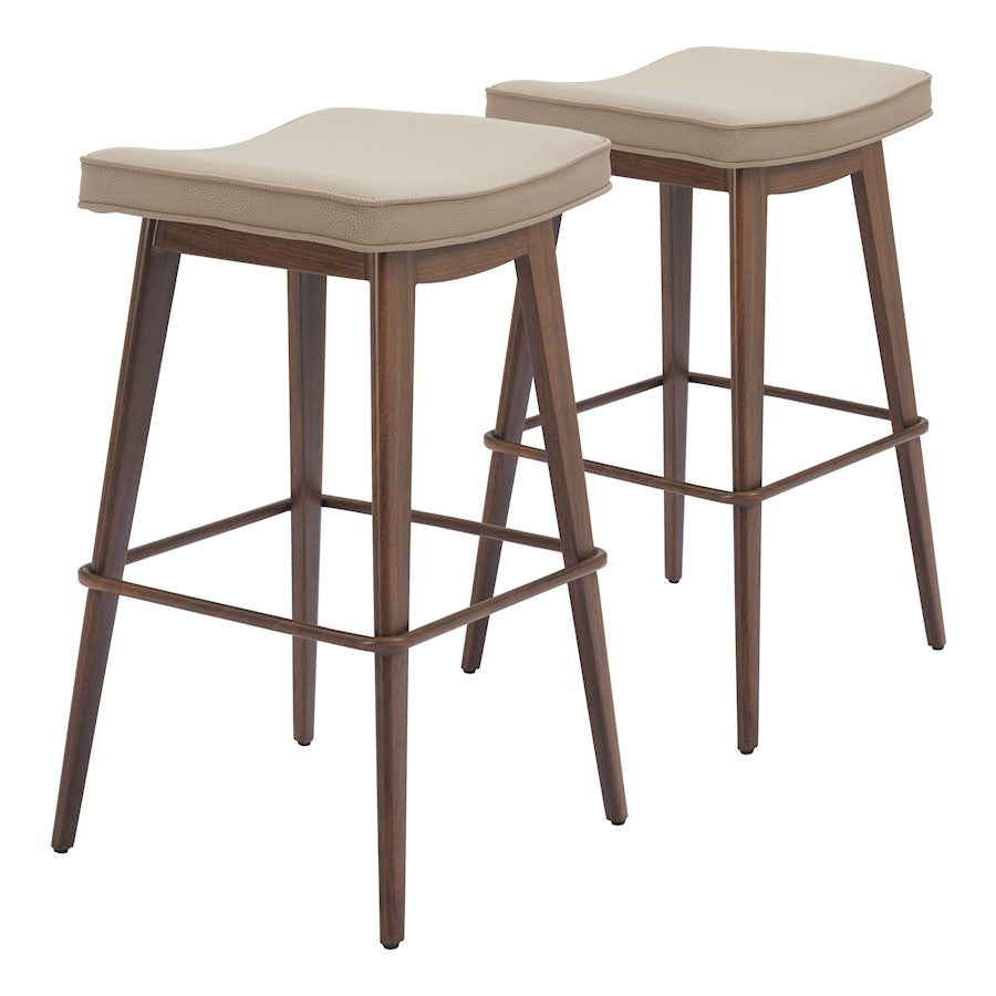 Zuo Modern Divat Counter Stool Set of 2, Beige/Walnut - 110331