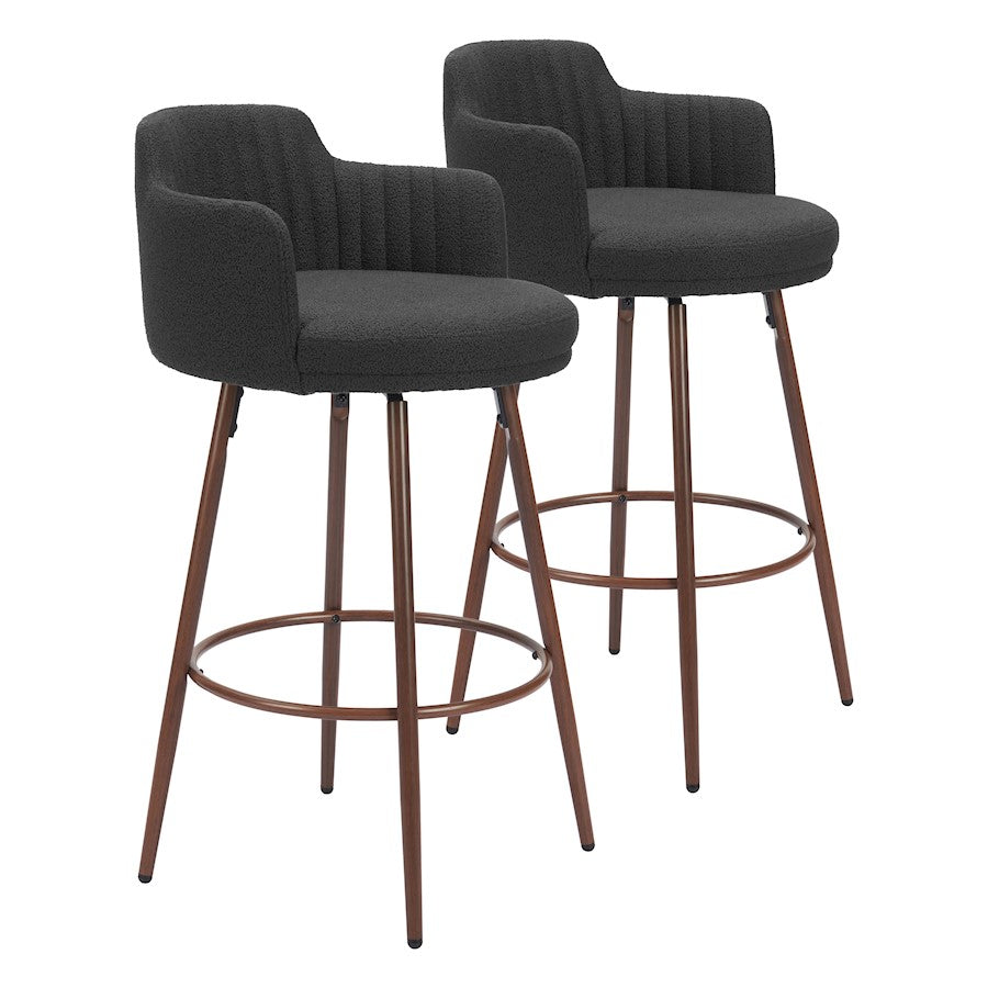 Zuo Modern Kono Swivel BarStool Set of 2, Black/Walnut - 110374