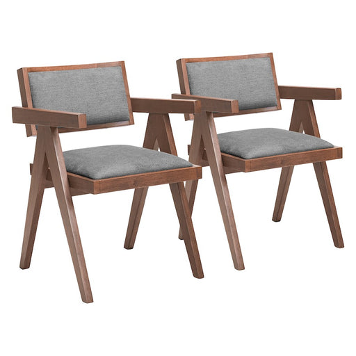 Zuo Modern Delhi Dining Chair Set of 2, Gray/Walnut - 110396