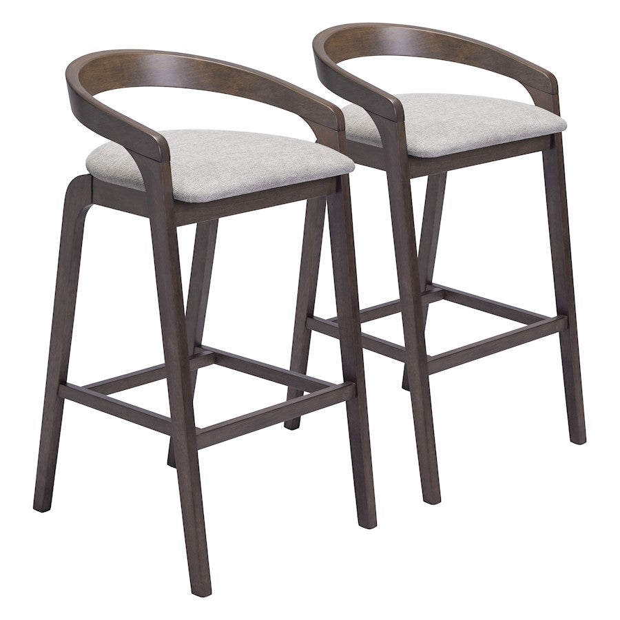 Zuo Modern Troy BarStool Set of 2, Dove Gray/Espresso - 110400