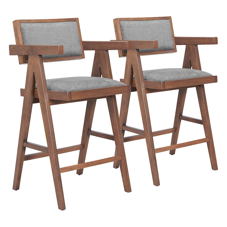 Zuo Modern Delhi Counter Stool Set of 2, Gray/Walnut - 110493