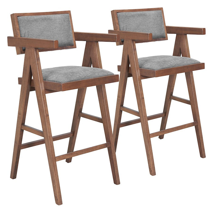Zuo Modern Delhi BarStool Set of 2, Gray/Walnut - 110494