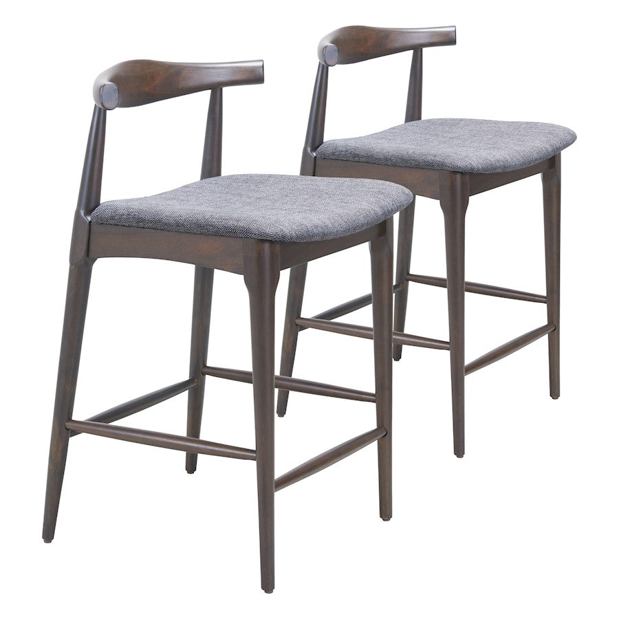 Zuo Modern Tuzka Counter Stool Set of 2, Gray/Espresso - 110514