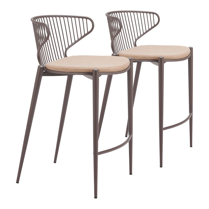 Zuo Modern Silues Counter Stool Set of 2, Taupe/Brown - 110823