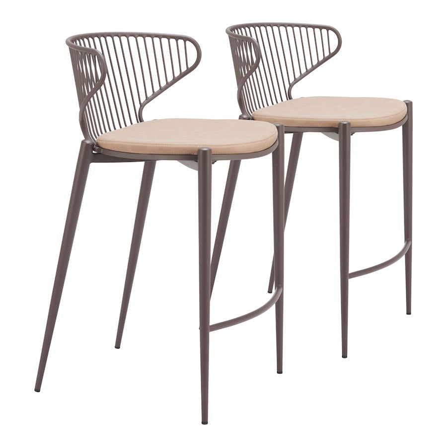 Zuo Modern Silues Counter Stool Set of 2, Taupe/Brown - 110823