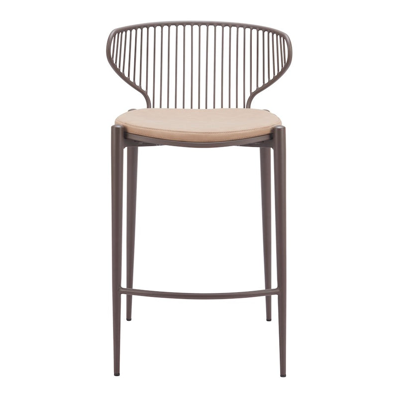 Zuo Modern Silues Counter Stool Set of 2, Taupe/Brown