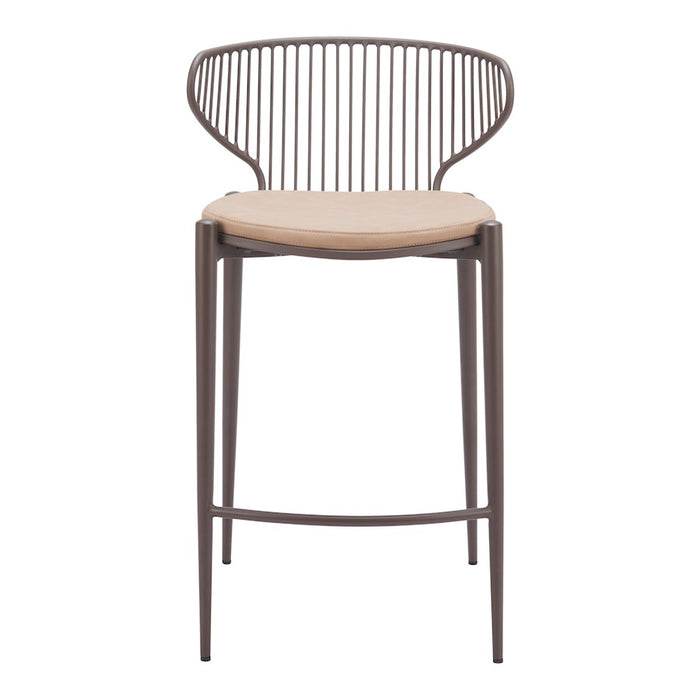 Zuo Modern Silues Counter Stool Set of 2, Taupe/Brown