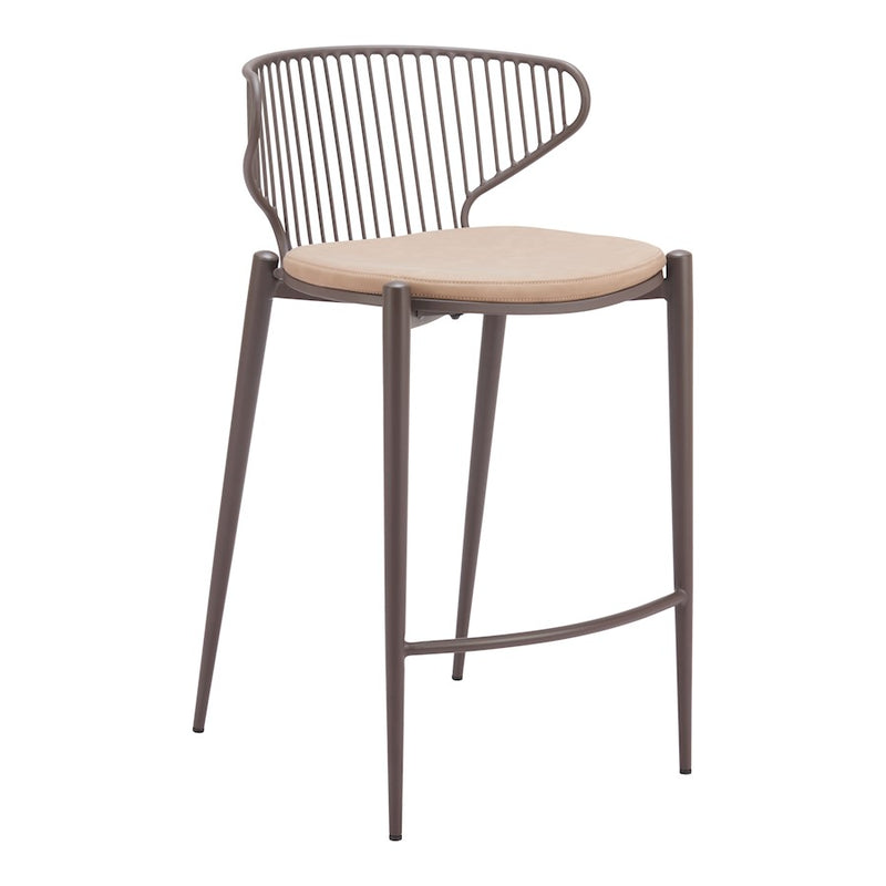 Zuo Modern Silues Counter Stool Set of 2, Taupe/Brown