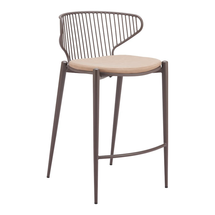 Zuo Modern Silues Counter Stool Set of 2, Taupe/Brown