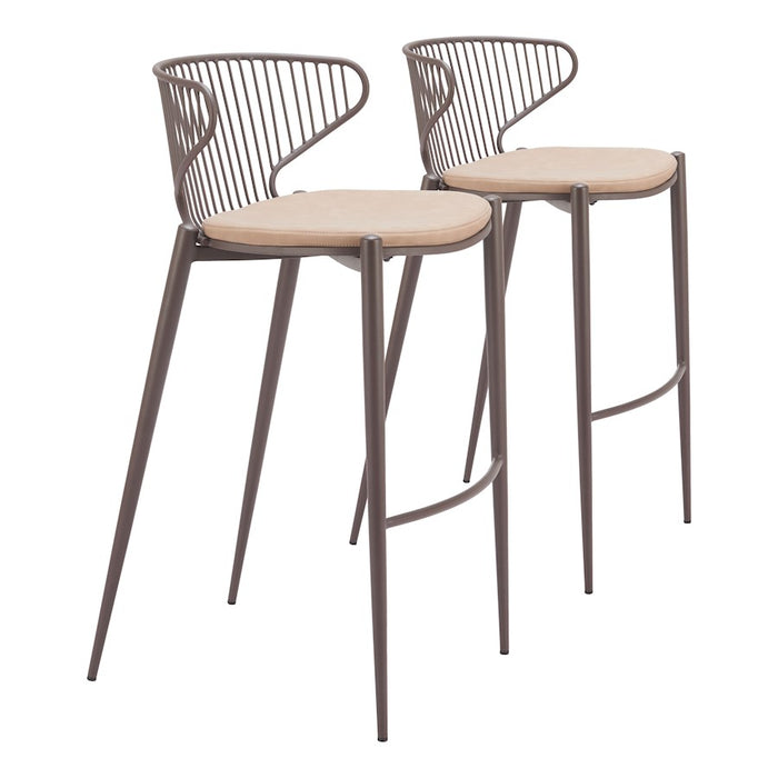 Zuo Modern Silues BarStool Set of 2, Taupe/Brown - 110824