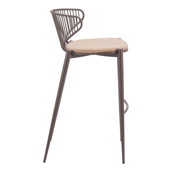 Zuo Modern Silues BarStool Set of 2, Taupe/Brown