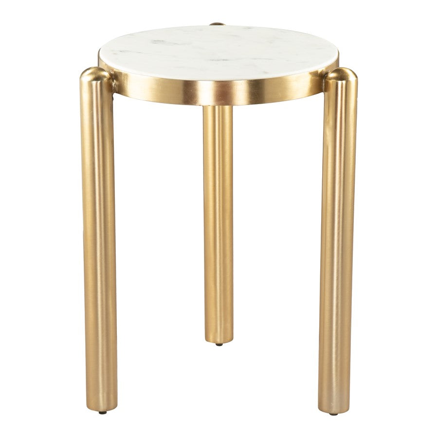 Zuo Modern Noan Side Table, White/Gold - 110954