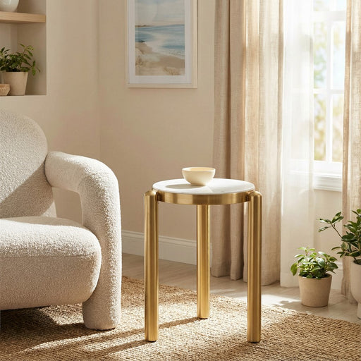 Zuo Modern Noan Side Table, White/Gold