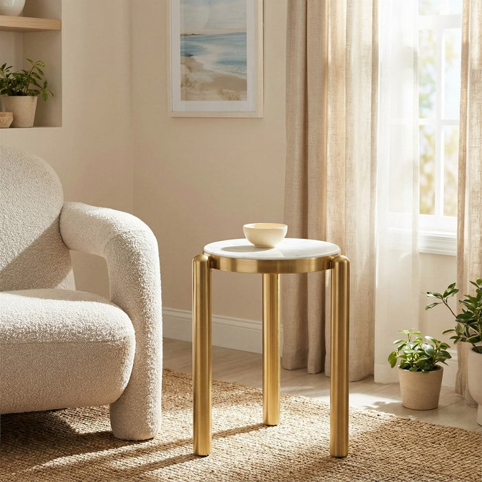 Zuo Modern Noan Side Table, White/Gold