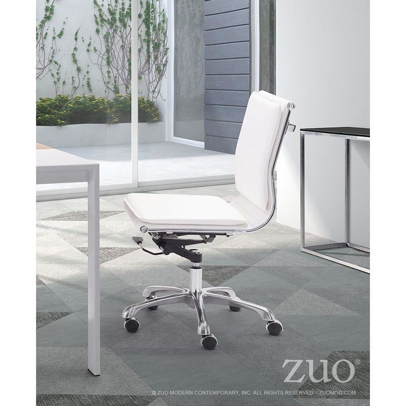 Zuo Modern Lider Plus Armless Office Chair, White