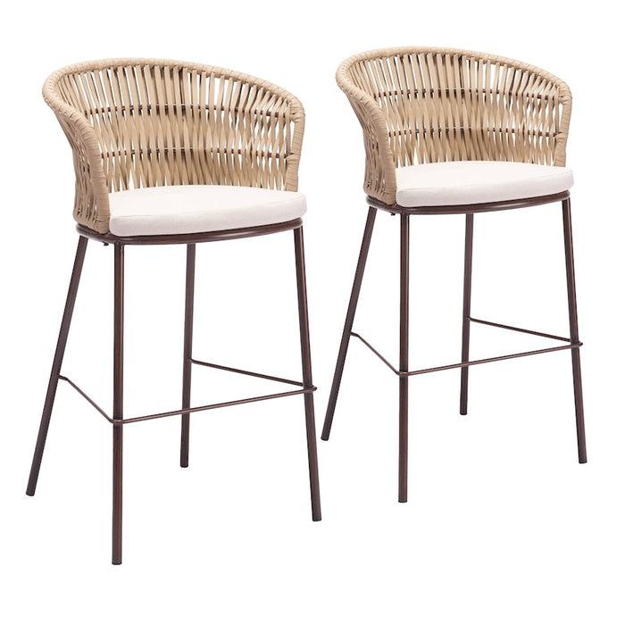 Zuo Modern Freycinet BarStool Set of 2, Natural - 703990