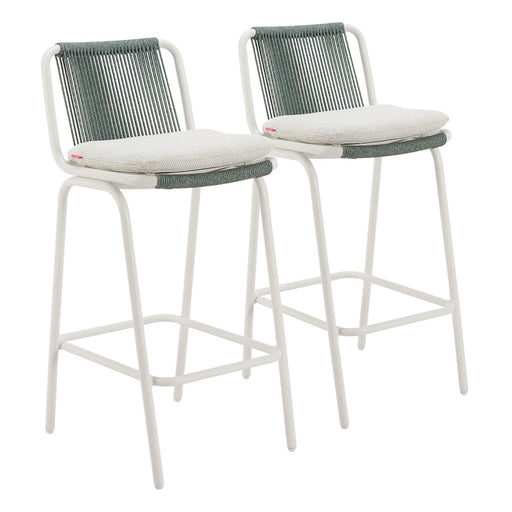 Zuo Modern Luft BarStool Set of 2, White/Green - 704140
