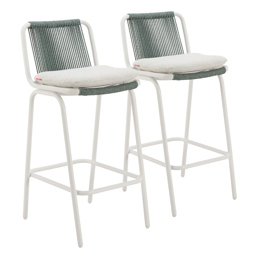 Zuo Modern Luft BarStool Set of 2, White/Green - 704140