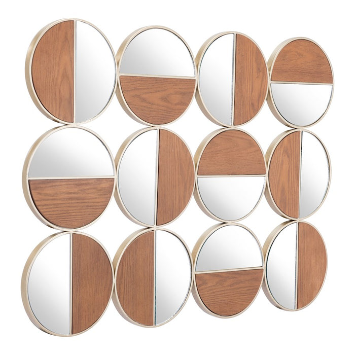 Zuo Modern Cycle Round Mirror, Gold/Walnut - A12201