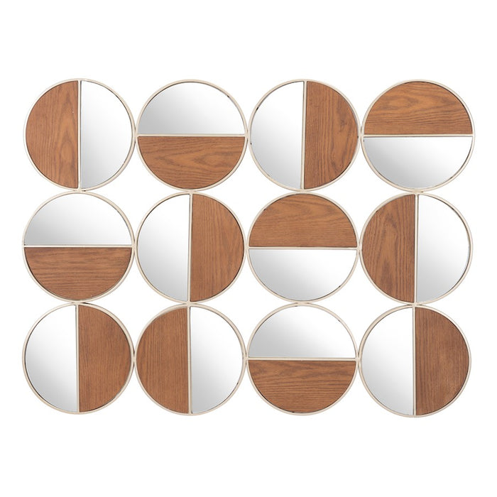 Zuo Modern Cycle Round Mirror, Gold/Walnut