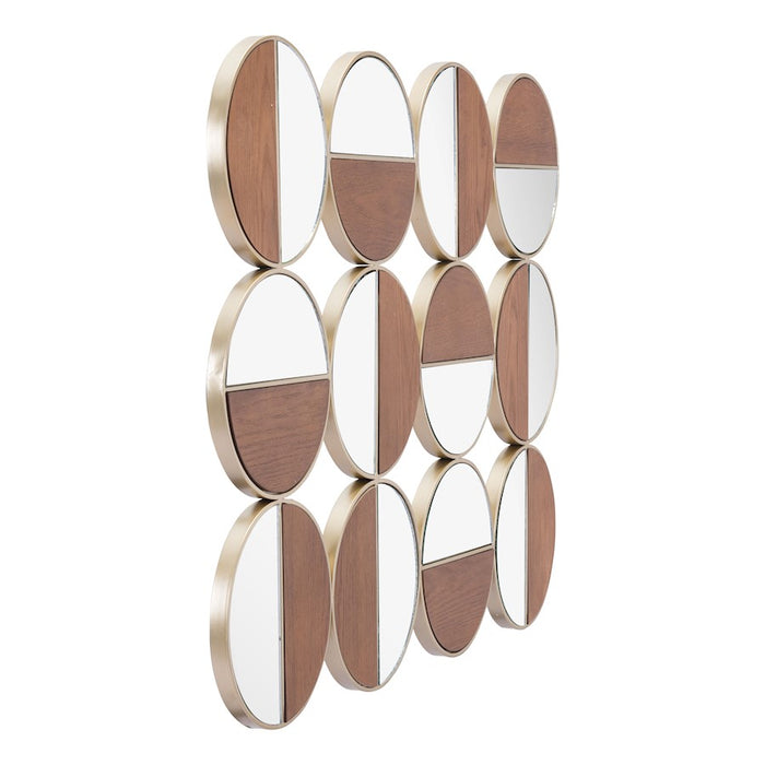 Zuo Modern Cycle Round Mirror, Gold/Walnut