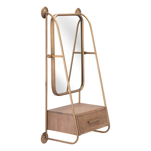 Zuo Modern Peralta Mirror Shelf, Brass/Brown