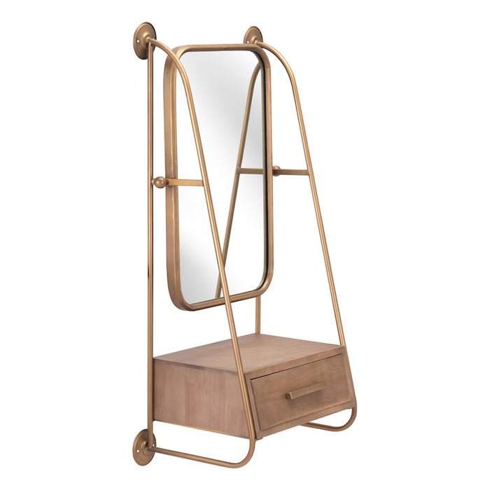 Zuo Modern Peralta Mirror Shelf, Brass/Brown