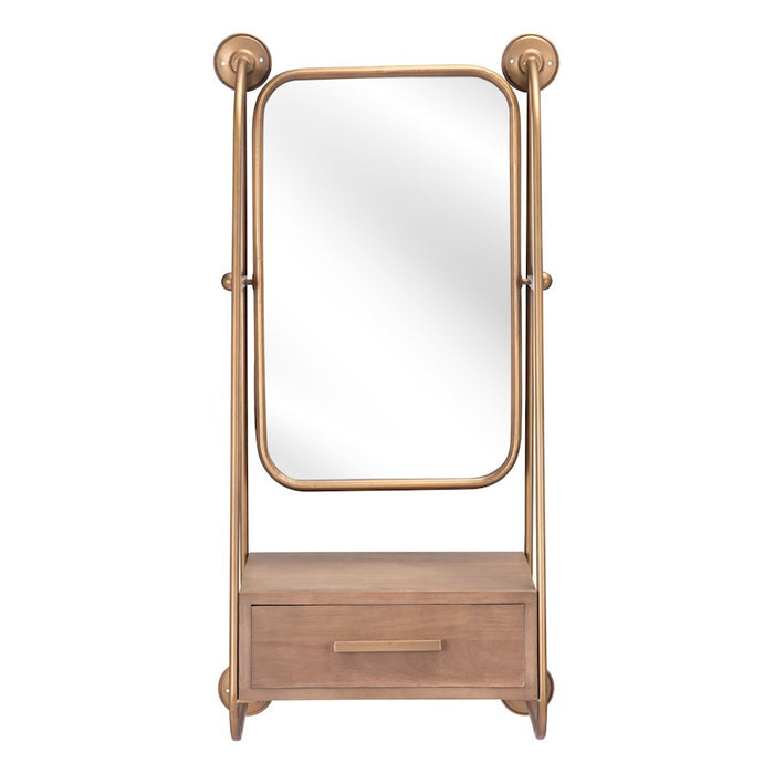 Zuo Modern Peralta Mirror Shelf, Brass/Brown