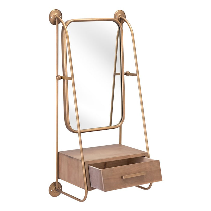 Zuo Modern Peralta Mirror Shelf, Brass/Brown