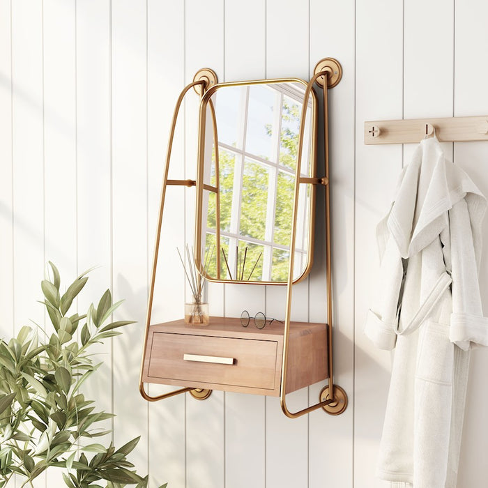 Zuo Modern Peralta Mirror Shelf, Brass/Brown