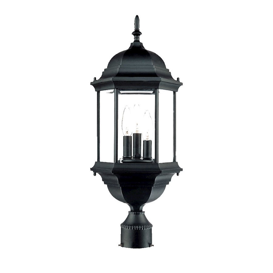 Acclaim Lighting Madison 3 Light Post Mount, Matte Black/Clear Beveled - 5187BK