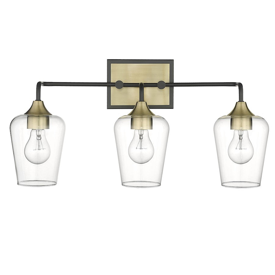 Acclaim Lighting Gladys 3 Light Vanity, Antique Brass/Black/Clear - IN40082BK