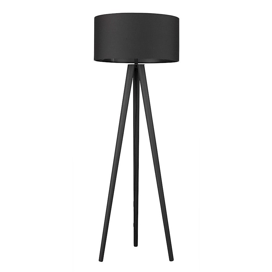 Trend Lighting Tourer 1 Light Floor Lamp, Black/Black Fabric Drum - TF70070BK