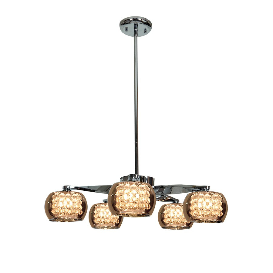 Access Lighting Glam 5 Light Chandelier, Chrome