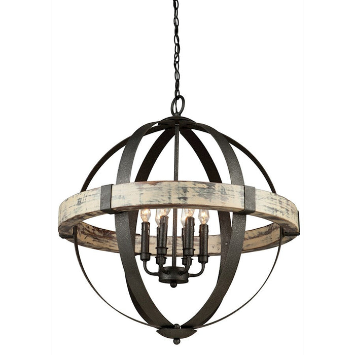 Artcraft Castello 6 Light 27" Chandelier, Distressed Wood and Black - AC10016