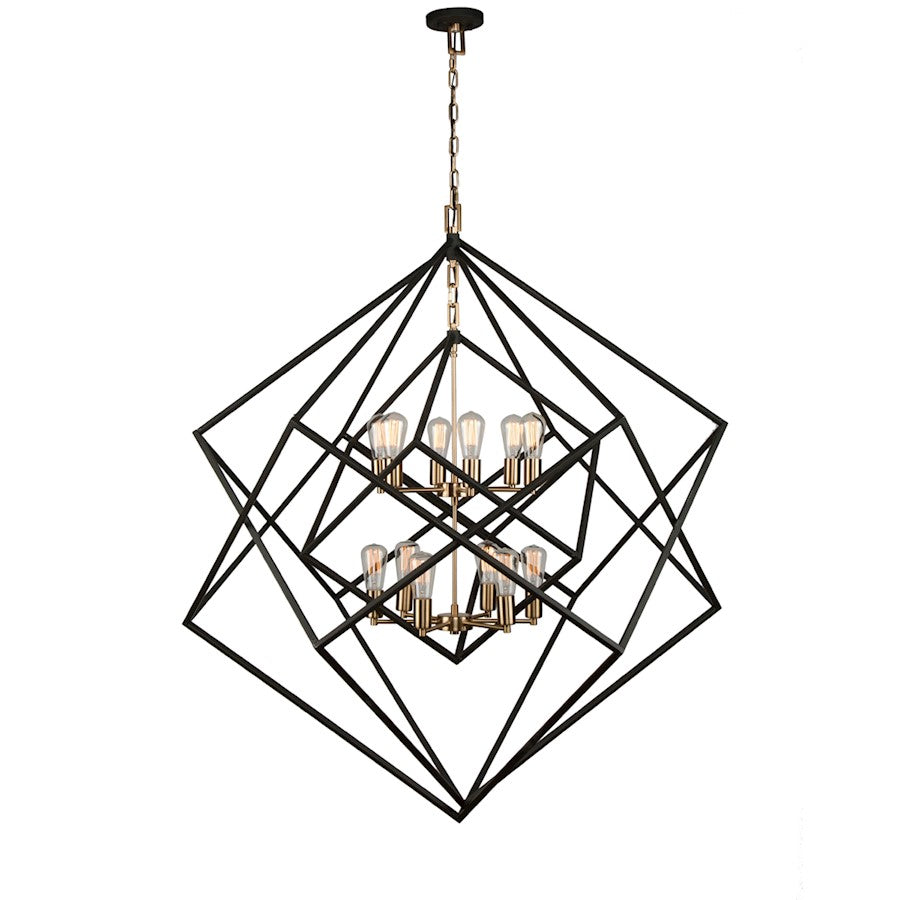 Artcraft Artistry 12 Light 53" Chandelier, Matte Black/Harvest Brass - AC11112