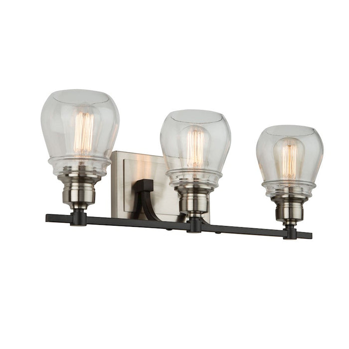 Artcraft Nelson 3 Light Vanity Light, Black/Brushed Nickel/Clear