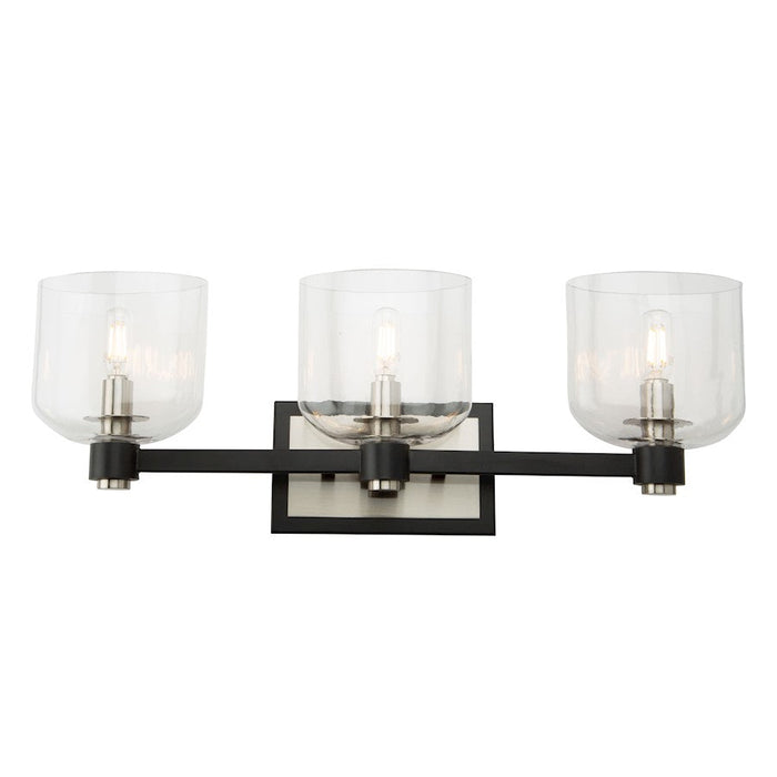 Artcraft Lyndon 3 Light Vanity Light, Black/Brushed Nickel/Clear